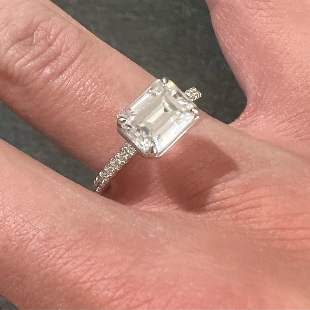 14k Sideway emerald cut Moissanite engagement ring conflict free 7 3/4 - Picture 8 of 11